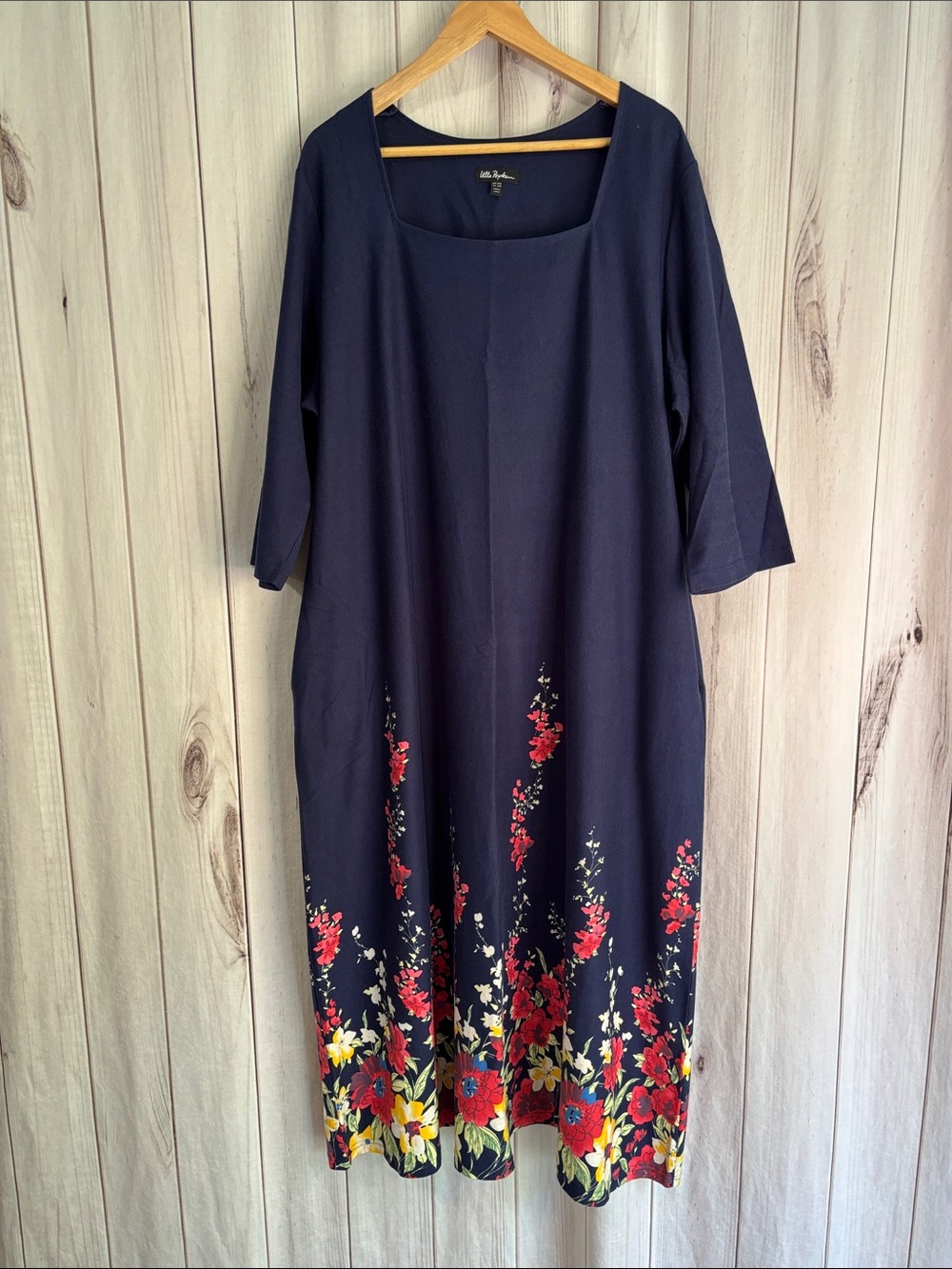 Ulla Popken Women’s 20/22 Navy Floral Border Print Midi Dress